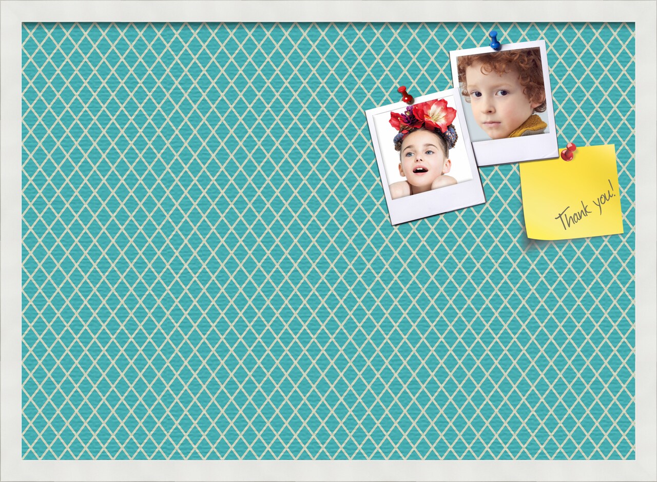 PinPix Custom Bulletin Board Neon Blue Diamond Poster Board Has a Fabric Style Canvas Finish, Framed in Satin White Frame, by ArtToFrames (PinPix-350)